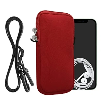 Immagine di kwmobile Custodia in Neoprene con Zip per Smartphone Portacellulare a Tracolla Porta Cellulare da Collo Universale Borsa Cover Telefono rosso