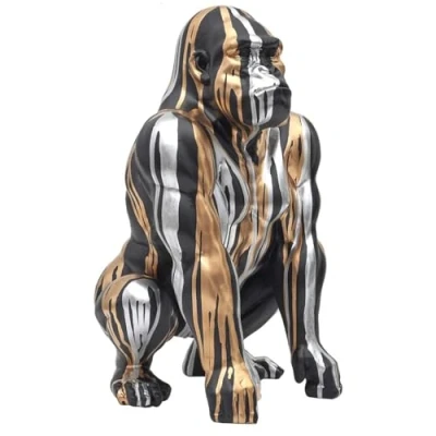 Immagine di HOME DECO FACTORY, HD0213, Statua di Gorilla Scorrimento, Design Contemporaneo, Resina Resistente, Elegante Punto focale per Interni, H45 cm, Nero/Oro/Argento, Plastica Poliresina