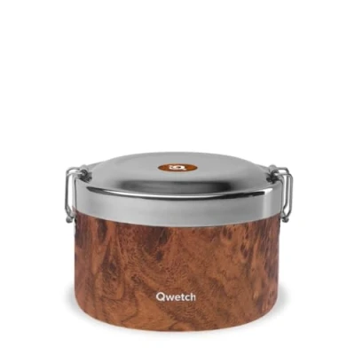Immagine di QWETCH Bento Box Isotermico Wood 850ml Barattolo per Alimenti in Acciaio Inox 4h Caldo &amp; 6h Freddo Senza BPA Riutilizzabile
