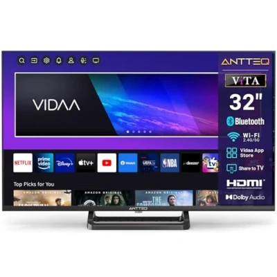 Immagine di Antteq ViTA 32 Pollici Smart TV(81cm) Televisore,Vidaa App Store,Telecomando vocale Bluetooth DAZN/Youtube/Netflix/Prime video,Triple Tuner,Wifi，HDMI，2025