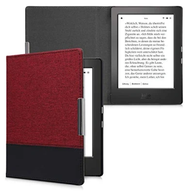 Immagine di kwmobile Cover compatibile con Kobo Aura H2O Edition 1 Custodia a libro in tela e pelle PU Flip Case per eReader