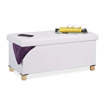 Immagine di relaxdays cassapanca Panca con Contenitore, in finta pelle, Imbottita, Corridoio, Camera da Letto, HxLxP: 35 x 76 37 cm, Bianca, legno, gommapiuma, 1 pz