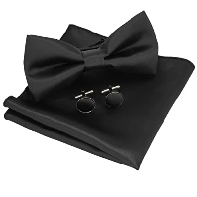 Immagine di JEMYGINS Papillon Uomo Nero Regolabile in Diversi Colori con Fazzoletto e Gemelli