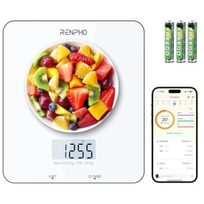 Immagine di RENPHO Bilancia Cucina Digitale 5KG, da Elettronica ad Alta Precisione con Display LCD Retroilluminato, Funzione di Tara, per la cottura e Panificazione, Bianco