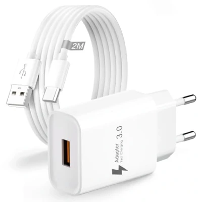 Immagine di Caricatore USB 18W Quick Charge 3.0 con Cavo C Ricarica Rapida per Samsung A14 A15 A25 A35 A54 5G,Xiaomi Redmi 10 Note Mi 9,Caricabatterie Veloce Presa Rapido Alimentatore Spina