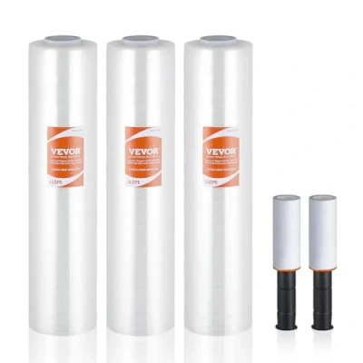 Immagine di VEVOR Pellicola Estensibile 381 mm x 305 m Rotoli di Trasparente, Confezione da 3 Pezzi, Calibro 60, con Maniglie per Avvolgimento Spedizioni Traslochi