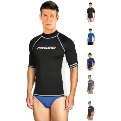 Immagine di Cressi Rash Guard Man, Maglia Protettiva con Maniche Corte in Speciale Tessuto Elastico, Protezione Solare UV (UPF) 50+ Uomo, Nero/Bianco, XL/5 (54)