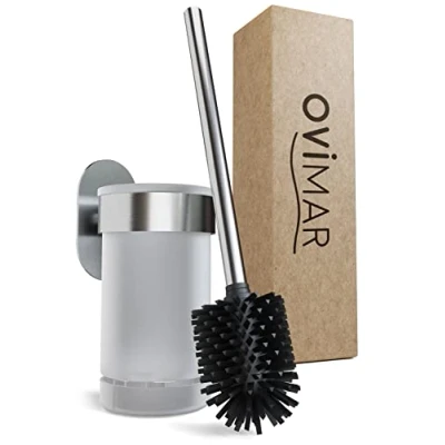 Immagine di ovimar scopino Tranerodde argento supporto a parete senza foratura in silicone con funzione di ventilazione da incollare acciaio inox testa dello sostituibile