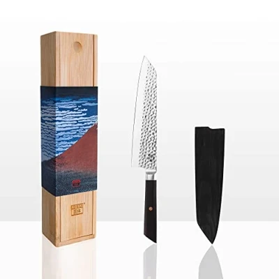 Immagine di KOTAI Coltello da cucina Kiritsuke cuoco Lama 21 cm Martellato e affilato a mano Acciaio inossidabile giapponese 440C ultra Codolo completamente nascosto