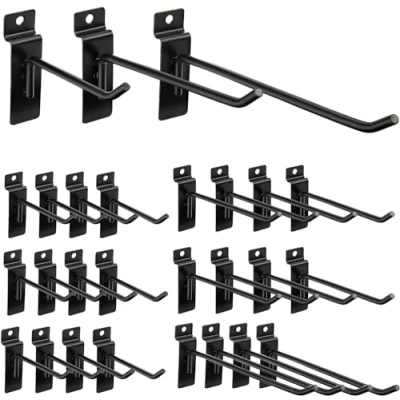 Immagine di KAHEIGN 24 ganci resistenti per pannelli forati, 10 cm, 15 20 staffe mensole in acciaio, garage, negozi, negozi e (nero, 3 dimensioni)