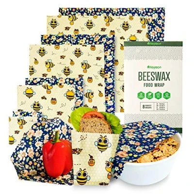 Immagine di HEYECO Involucri di Cera d&#039;Api, Organico Cotone Reusable Beeswax Food Wrap, Ecologico Biodegradabile, Zero Waste