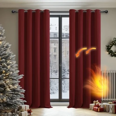 Immagine di Deconovo Tende Camera da Letto Oscuranti per Interni 2 Pezzi 229 CM Altezza, Termiche Isolanti Tinta Unita con Occhielli, 117x229 (Larghezza x Altezza), Rosso Scuro