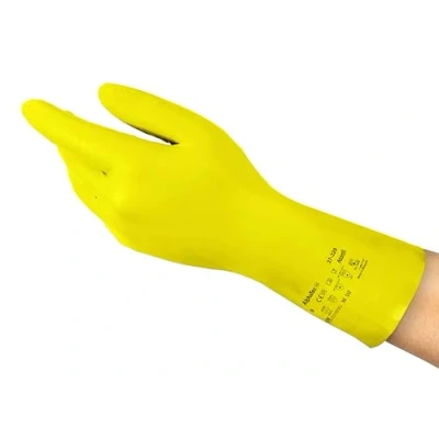 Immagine di Ansell AlphaTec 37 320 Guanti da Lavoro in Nitrile, Protezione Multiuso per Usi Alimentari, Domestici e Professionali, Riutilizzabili Senza Lattice, Giallo, Taglia M (12 Paia)