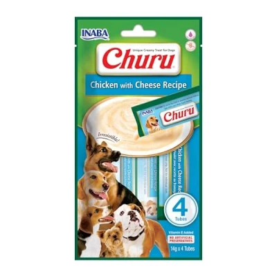 Immagine di INABA Churu Snack per Cani Cremoso al Pollo e Formaggio 1 Pack (4 Stick x 16gr) Premietti Cane Ipocalorici, Morbidi Deliziosi, Cibo Senza Conservanti o Coloranti Artificiali, Grain Free