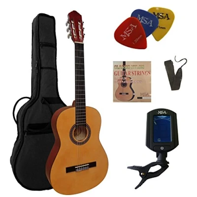 Immagine di Chitarra 4/4 concertata in set Classico Naturale Copertura legno di tiglio Custodia Nastro Corde 3 X PIK Attrezzo ET33B C22