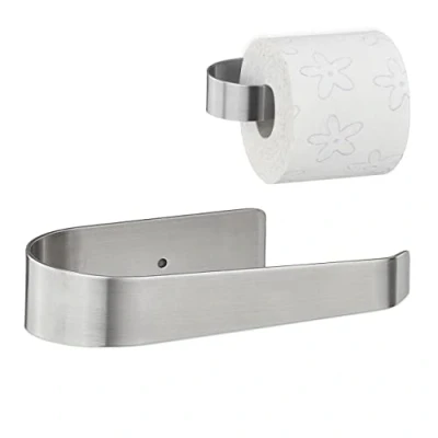 Immagine di Relaxdays Porta Rotolo Autoadesivo, per Carta Igienica, Senza Trapano, Opaco, HLP 4x16x9 cm, in Acciaio Inox, Argentato, Inossidabile, Argento, 1 pz