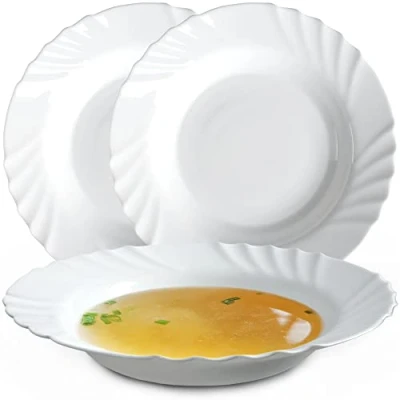 Immagine di KADAX Piatti profondi realizzati in vetro indurito, set da 3 set, piastra di zuppa minimalista, piastra, pasta, pianura, ciotola pranzo (∅ 23 cm, bianco)