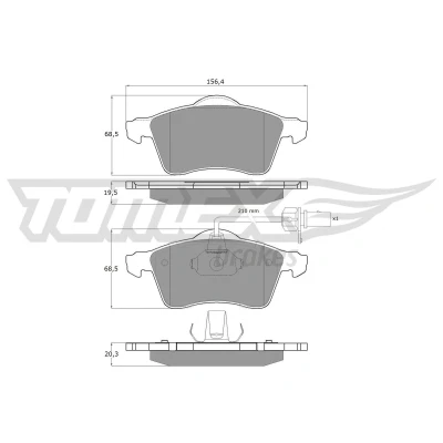 Immagine di TOMEX brakes TX 13 911 Kit pastiglie freno Assale anteriore Con contatto segnalazione usura VOLKSWAGEN: Transporter 4 Bus,