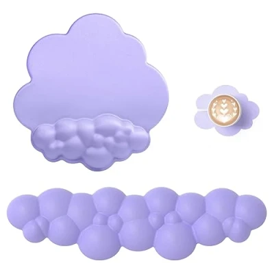 Immagine di Attack Shark Cloud Poggiapolsi e Tappetino per Mouse con Sottobicchiere, Supporto Ergonomico il Polso Della Tastiera, Sollievo dal Dolore, Base Antiscivolo, Comodo Giocare/Digitare Viola