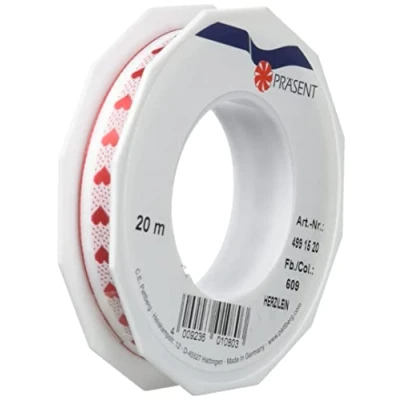 Immagine di Präsent Nastro Stampato, Raso, Crema, 15 mm Width, 20 m Length, unità