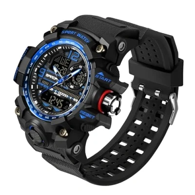 Immagine di AIMES Orologi da uomo per sport all&#039;aria aperta, impermeabile, militare, tattico, digitale, analogico, con data, multi funzione, grande quadrante allarme, cronometro uomo, Blu, corsa