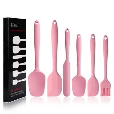 Immagine di BINHAI Set spatole in silicone Spatola gomma rosa antiaderente 6 pezzi con anima acciaio inossidabile di utensili da cucina per resistenti al calore cottura