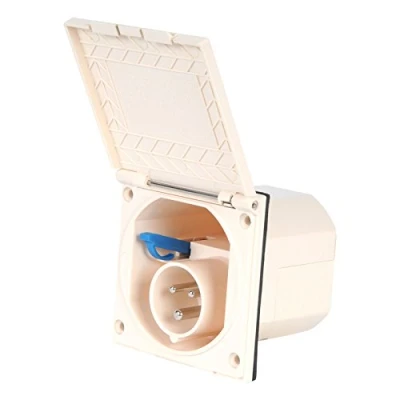 Immagine di Powerpart CEE esterno presa Beige Resistente agli spruzzi d&#039; acqua IP 44 200 240 V, 16 a, 3 poli per roulotte, camper o barca