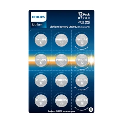 Immagine di Philips Lithium CR2032 Batterie 3 Volt, Ottimali per orologi, portachiavi e calcolatrici, Confezione da 12