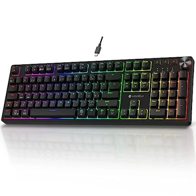 Immagine di KOORUI tastiera da gioco, meccanica tedesca QWERTZ 104 tasti 26 RGB retroilluminato cablato per Windows MacOS Linux Interruttore blu