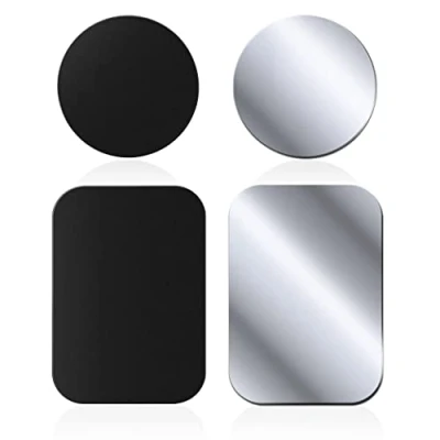 Immagine di Rouclo Set di 4 piastre in metallo autoadesive con adesivo per magnete da auto, supporto cellulare molto sottile, e tablet, colore argento nero
