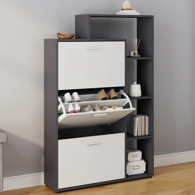 Immagine di IDMarket Scarpiera KLARK grigio 3 ante bianche con ripiano