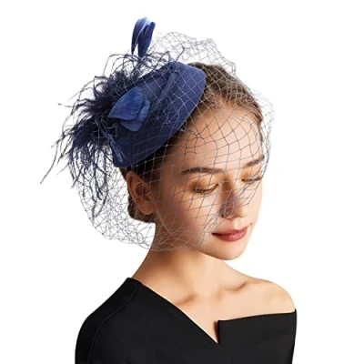 Immagine di DRESHOW Fascinators Cappello Flower Mesh Nastri Piume su una Fascia e Clip a Rorcella Cocktail Tea Party Copricapo per Ragazze Donna