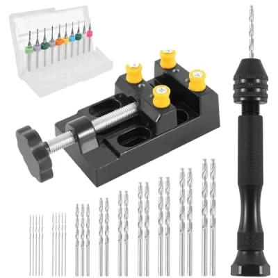 Immagine di mizikuu 37 Pezzi Mini Trapano a Mano per Artigianato, Twist Drill Punte Resistente e Solida Regolabile Elicoidali di Foratura Modellismo Bricolage PCB da 0,1 1 mm