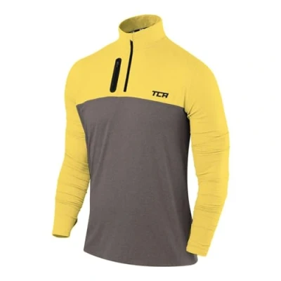 Immagine di TCA Maglia Termica Uomo Fusion PRO da Corsa con Maniche Lunghe e Zip Tecnologia Quickdry Grigio Scuro/Giallo, L