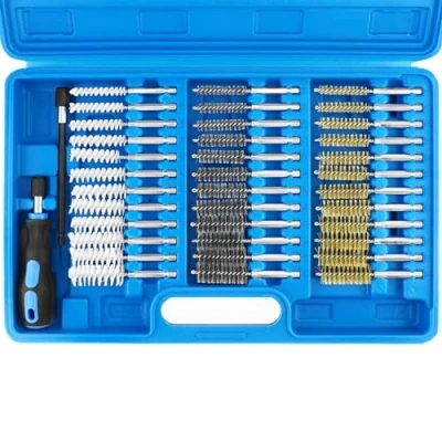Immagine di QWORK® 38 pz. Set spazzole tonde in nylon/inox/ottone, scovolini pulisciiniettore Ø8 19mm con prolunga 150mm per pulire e sbavare