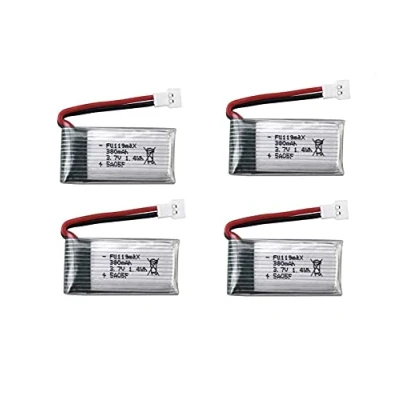 Immagine di YUNIQUE GREEN CLEAN POWER Set 4 Batterie LiPo 3.7V 380mAh per Quadricotteri RC Compatibile con Hubsan X4, Syma X11, HS170 Ottimizza Tempo di Volo, Silver