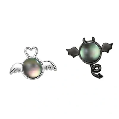 Immagine di Orecchini A Bottone Donna Argento 925,Orecchini In Sterling 925 Con Zirconi Cubici, Forma Di Angelo Asimmetrici Eleganti Gioielli Perno Regalo Per Le Don