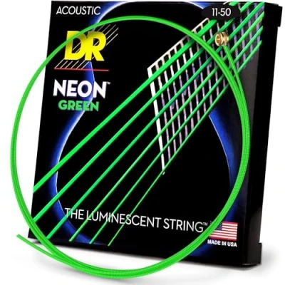 Immagine di DR String NGA 11 Neon Green Set di corde per chitarra acustica