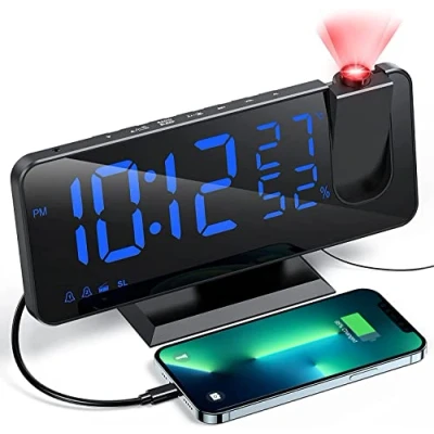 Immagine di Aikove Sveglia da Comodino Digitale con Proiettore, Multifunzionale Fm Radio, 3 Livelli di Luminosità, Snooze e 15 Volume, 12/24 Ore, per Camera Letto, Casa, Ufficio