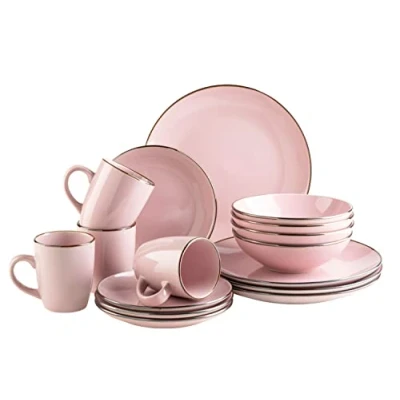 Immagine di MÄSER Servizio combinato in gres porcellanato METALLIC RIM rosa, 16 pezzi