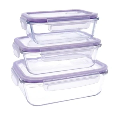 Immagine di Quid Frost Set di 3 contenitori ermetici per alimenti con coperchio, rettangolari, valvola microonde, senza BPA, in vetro