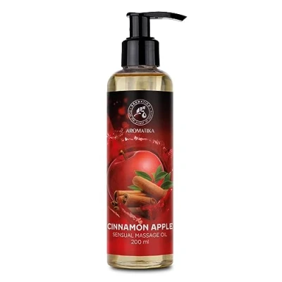 Immagine di Olio da Massaggio Sensuale Mela Cannella 200ml di Mandorle &amp; Semi d&#039;uva e Macadamia Naturale Commestibile Coppia