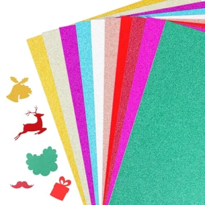 Immagine di Carta glitterata 20 Fogli in 10 colori, 250g/m², Cartoncino glitterato di alta qualità per progetti creativi, colorati A4, cartoncini a4 colorati, artigianato e design.