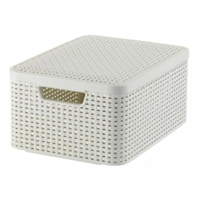 Immagine di CURVER Aspect 205839 Contenitore Rotin Style con Coperchio di seconda Generazione, in Polipropilene, Colore: Bianco Sporco