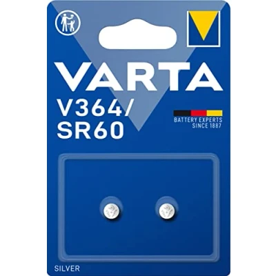 Immagine di Varta V364, Sr60, SR621SWN, SR621, 364F, 364, 364101402, Batteria a Bottone, Ossido d&#039;Argento, 1.55 Volts, 20mAh, diametro 6.8 mm, altezza 2.15 Confezione 2 Pile