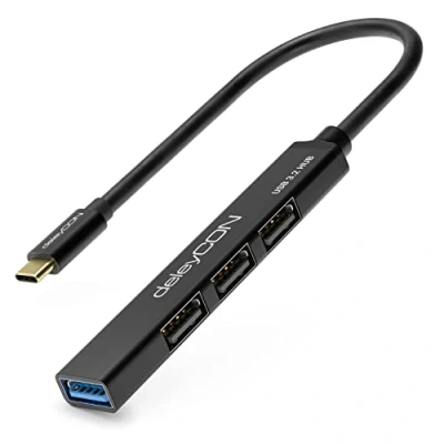 Immagine di deleyCON USB C HUB 4 Porte Distributore (1x USB3.0 / 3x USB2.0) Alloggiamento in Alluminio, 15cm, Per PC, Laptop, Notebook, Macbook, iMac, iPad, iPhone, Galaxy, Smartphone, Tablet Nero
