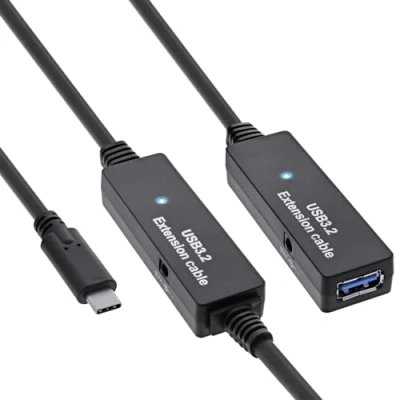 Immagine di InLine USB 3.2 Gen.1 Prolunga attiva, spina C a presa A, cavo reapter con amplificazione del segnale, lunghe distanze, per dischi rigidi, stampanti, webcam, tastiere e altro ancora, 10 m,