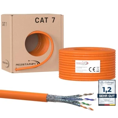 Immagine di RedStar24 CAT 7 Cavo di rete 50m Ethernet CAT7 Schermato dati LAN Gigabit S/FTP, PIMF, PoE, 10Gbit/s, Senza alogenuri, installazione in rame 50 metri