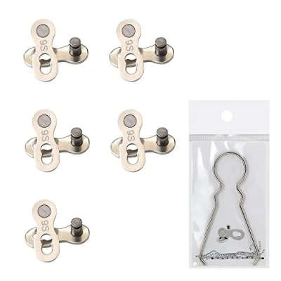 Immagine di Anello Mancante per Bicicletta,5 Paia Falsa Maglie Catena Bici Riutilizzabile Argento Acciaio Collegamento Missing Link,Catena Connettore 9 Velocità, Con Strumento Di Rimozione
