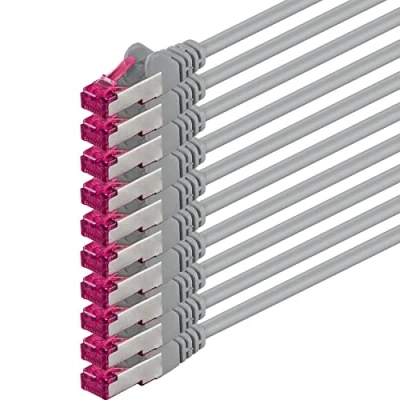 Immagine di 1aTTack.de 2m grigio 10 pezzi Rete Cavi Cat6a S FTP CAT 6a doppia schermatura certificato GHMT PIMF 500MHz / 7 CU rame non contiene alogeni compatibile con CAT5e CAT6 CAT7 CAT8 10000 Mbit/s